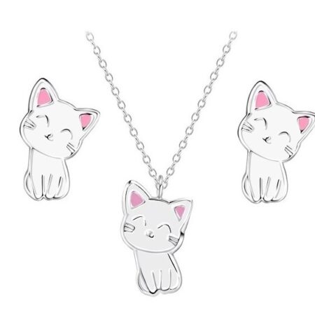 cat-set-earrings-necklace-pandea-silver-kids